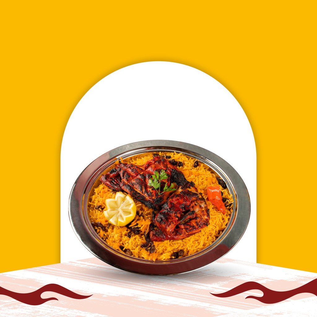 Half Charcoal-Grilled Spicy Chicken with Bukhari Rice